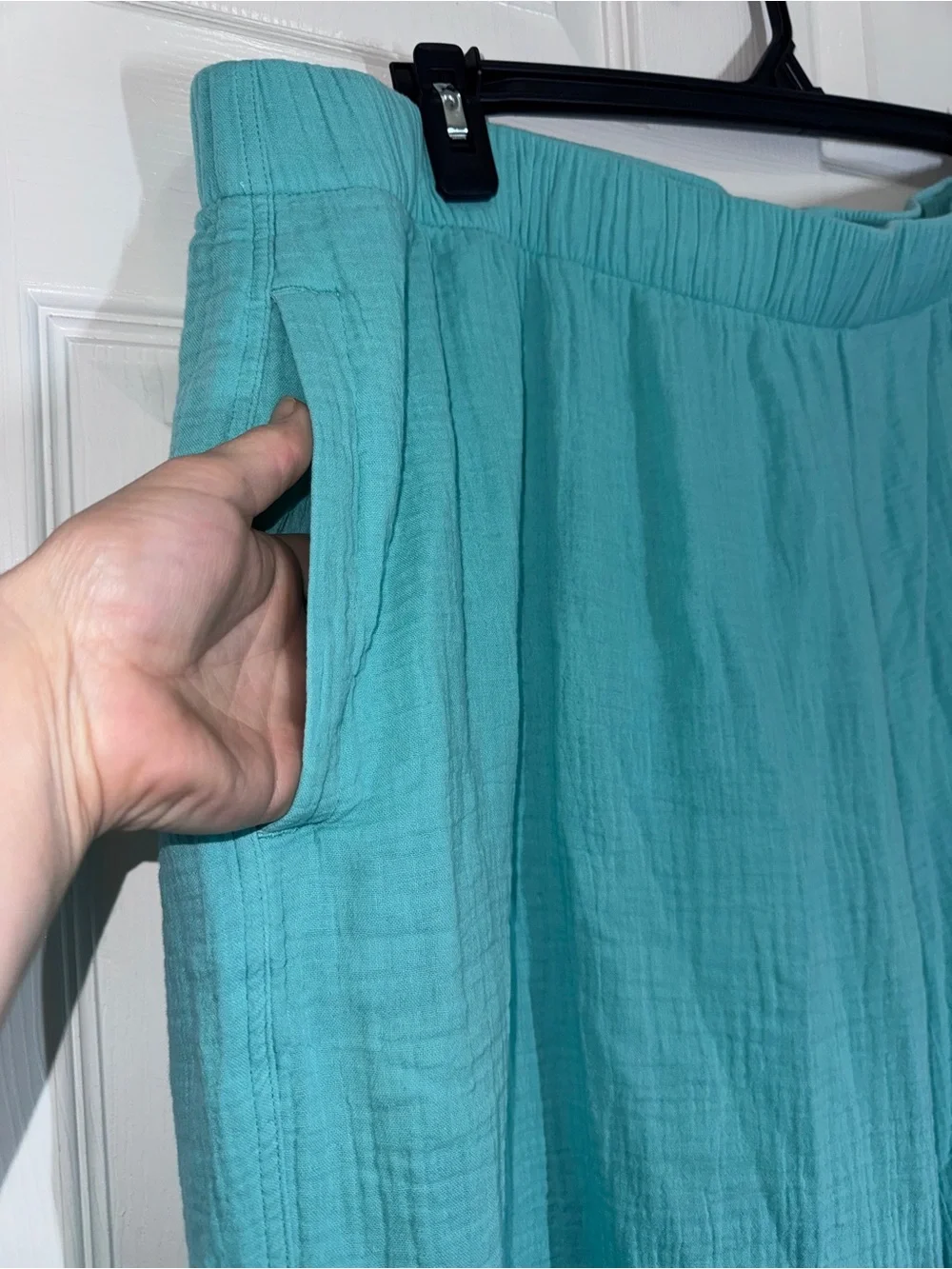 Coldwater Creek Turquoise Mint Green Wide-Leg Elastic-Waist Cotton Gauze Pants